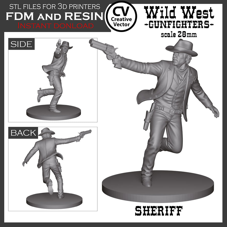 7 STL files Bundle GUNFIGHTERS Wild West for 3D Print Miniatures