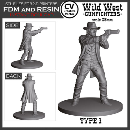 7 STL Files for 3D Printer Wild West GUNFIGHTERS and Sheriff in 28mm