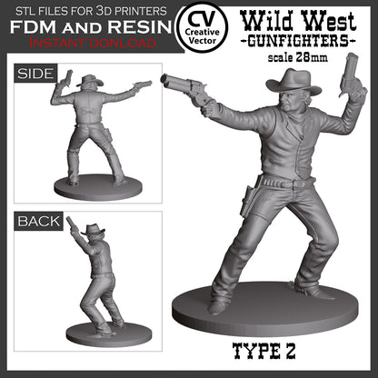 7 STL Files for 3D Printer Wild West GUNFIGHTERS and Sheriff in 28mm