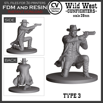 7 STL Files for 3D Printer Wild West GUNFIGHTERS and Sheriff in 28mm
