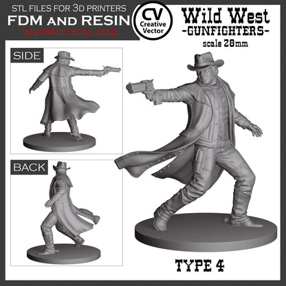 7 STL Files for 3D Printer Wild West GUNFIGHTERS and Sheriff in 28mm