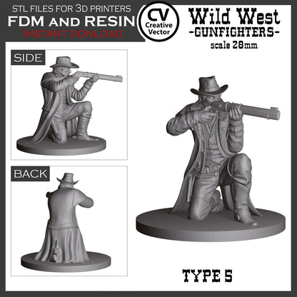 7 STL Files for 3D Printer Wild West GUNFIGHTERS and Sheriff in 28mm