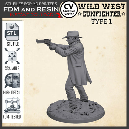 Wild West GUNFIGHTER Type 1 for 3D Print STL file Miniature