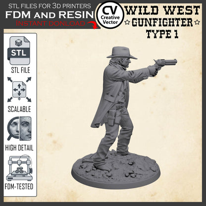 Wild West GUNFIGHTER Type 1 for 3D Print STL file Miniature