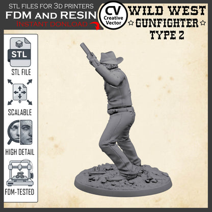 Wild West GUNFIGHTER Type 2 for 3D Print STL file Miniature
