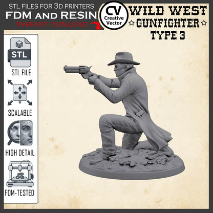 Wild West GUNFIGHTER Type 3 for 3D Print STL file Miniature