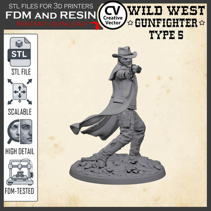 Wild West GUNFIGHTER Type 5 for 3D Print STL file Miniature
