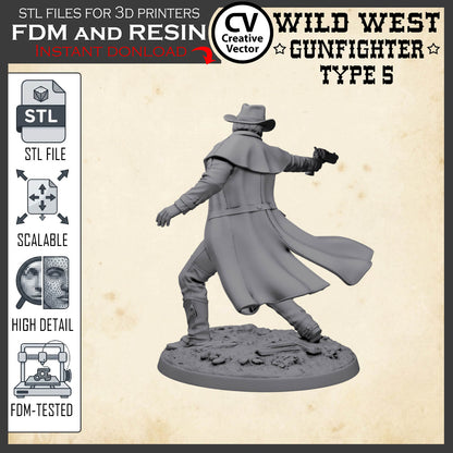 Wild West GUNFIGHTER Type 5 for 3D Print STL file Miniature