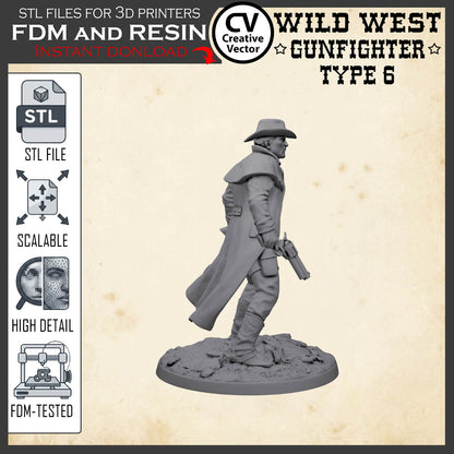 Wild West GUNFIGHTER Type 6 for 3D Print STL file Miniature