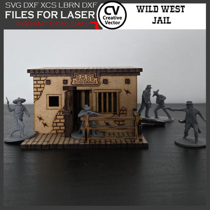 Wild West Jail with a wall to blow up in scale 1/56 mm for Wargamers