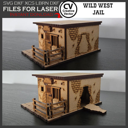 Wild West Jail with a wall to blow up in scale 1/56 mm for Wargamers