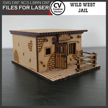 Wild West Jail with a wall to blow up in scale 1/56 mm for Wargamers