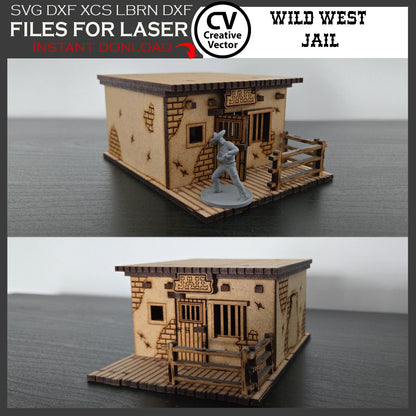 Wild West Jail with a wall to blow up in scale 1/56 mm for Wargamers