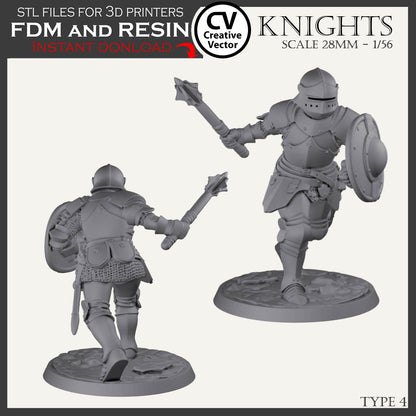 7 STL Files for 3D Printer KNIGHTS SET in scale 28mm 1/56