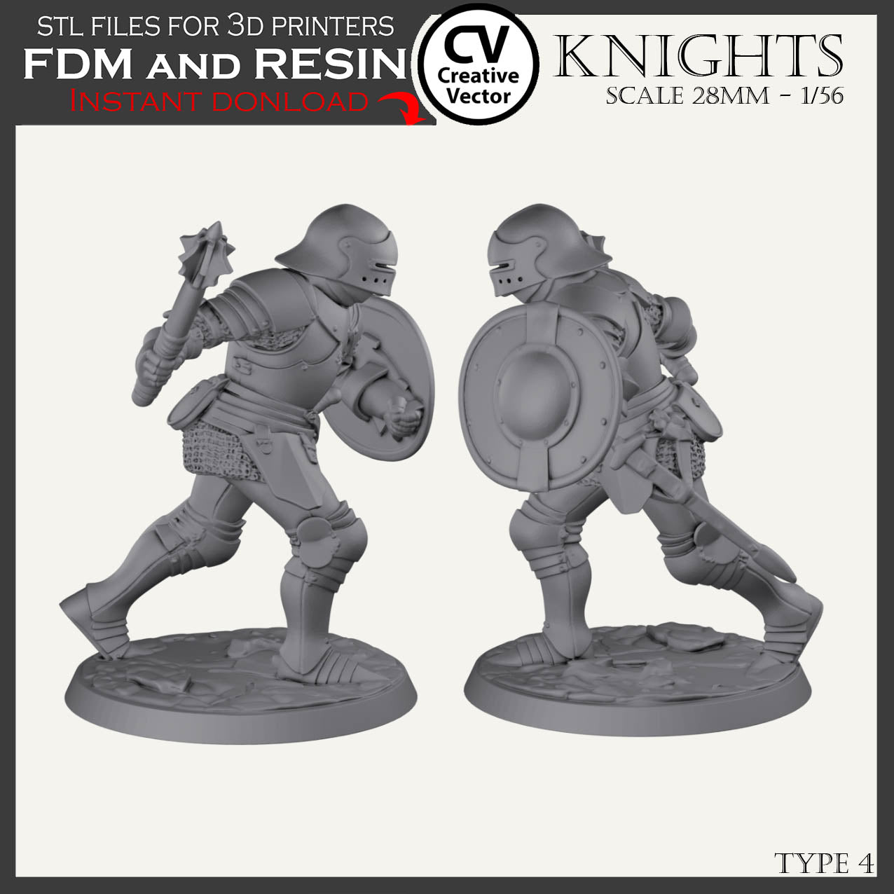 7 STL Files for 3D Printer KNIGHTS SET in scale 28mm 1/56