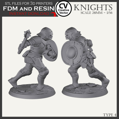 7 STL Files for 3D Printer KNIGHTS SET in scale 28mm 1/56