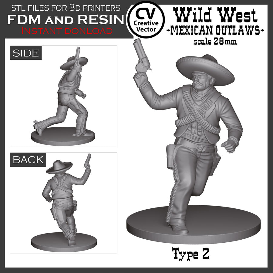 6 STL files Bundle MEXICAN OUTLAWS Wikd West for 3D Print Miniatures Gunfighters
