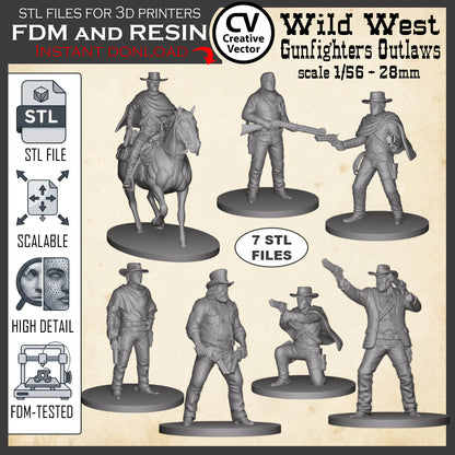 7 STL files Bundle OUTLAWS Wild West for 3D Print Miniatures  Gunfighters