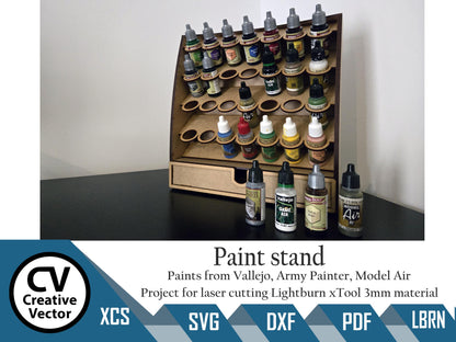 Paint Rack with Drawer for laser cutting For Vallejo Amry Painter Model Air