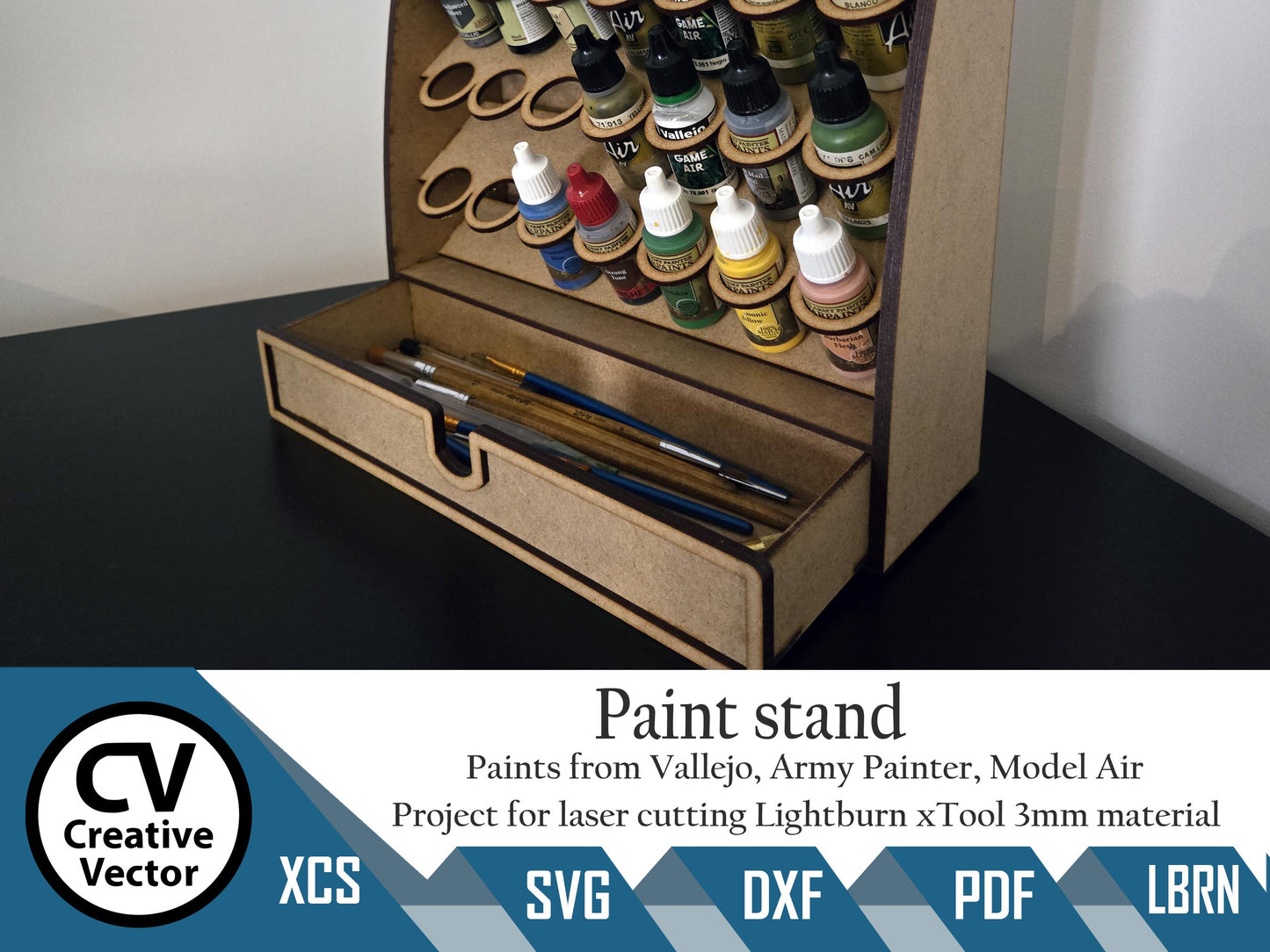 Paint Rack with Drawer for laser cutting For Vallejo Amry Painter Model Air