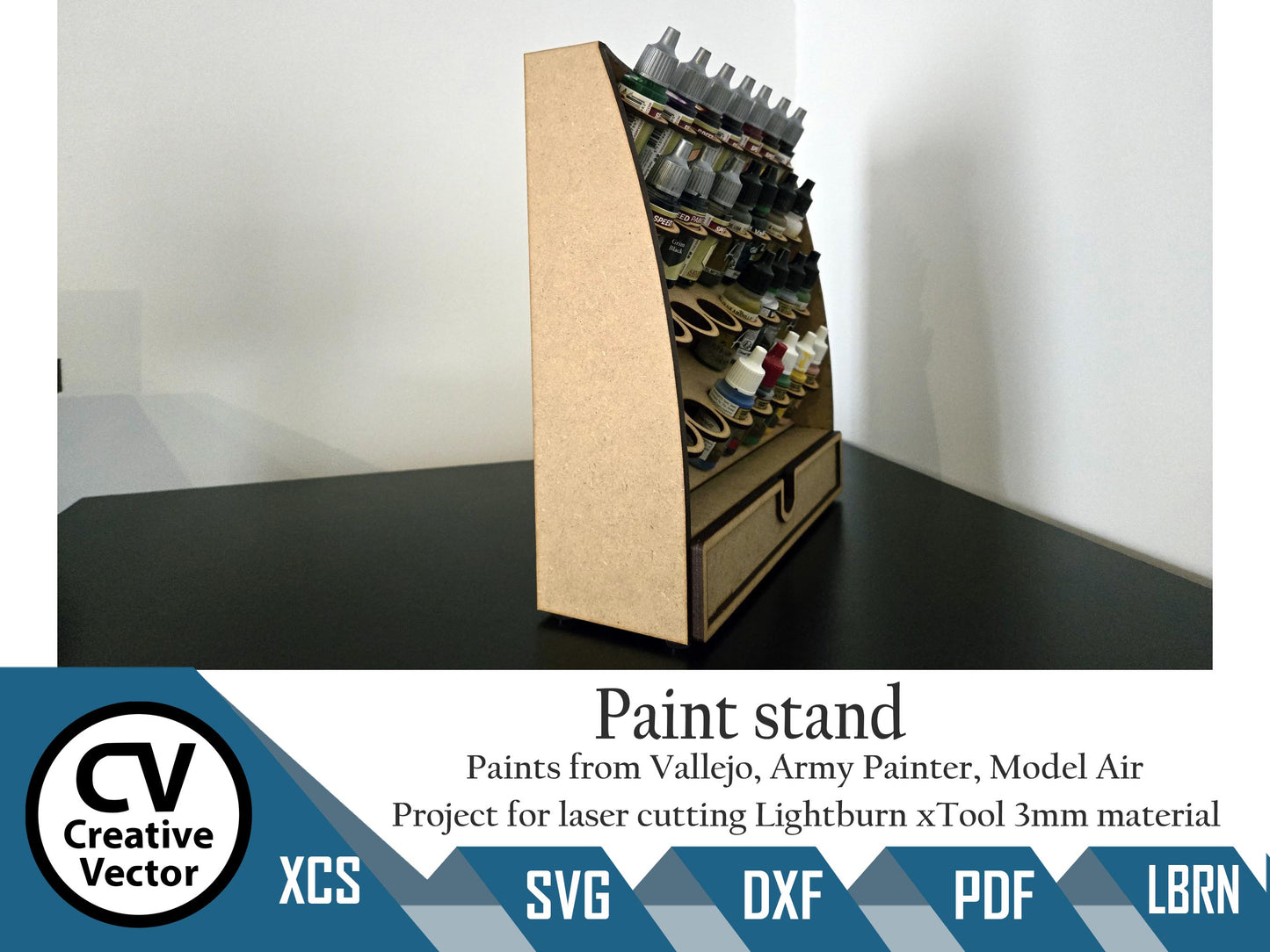 Paint Rack with Drawer for laser cutting For Vallejo Amry Painter Model Air
