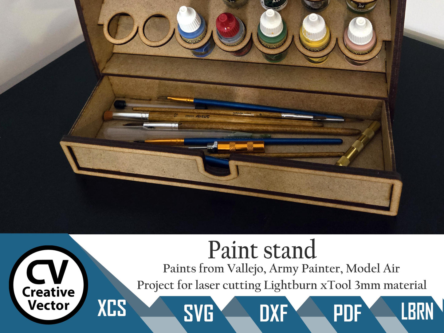 Paint Rack with Drawer for laser cutting For Vallejo Amry Painter Model Air