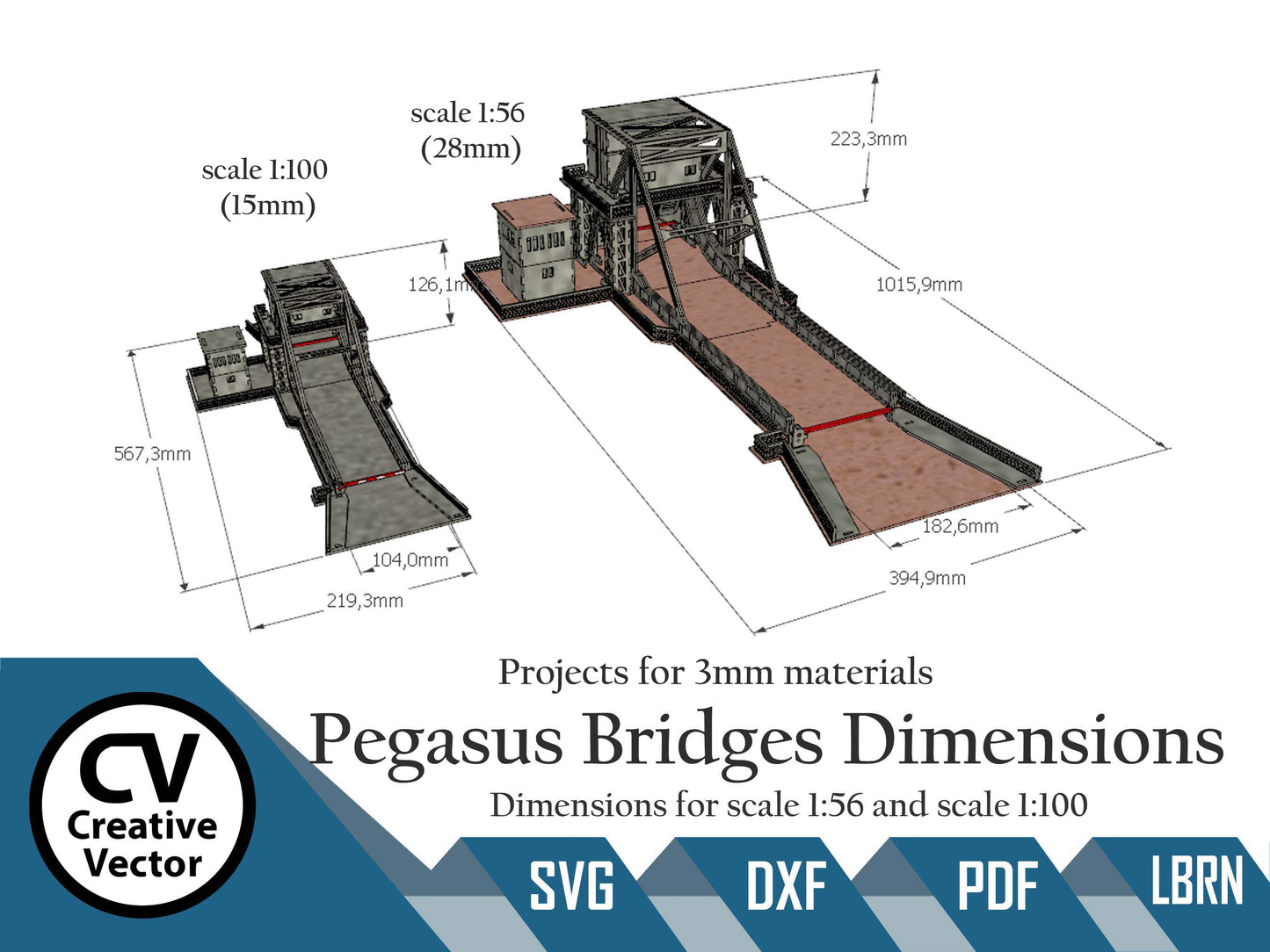 Pegasus Bridge in scale 15mm (1:100 / 1:87 / H0) for game Flames of War