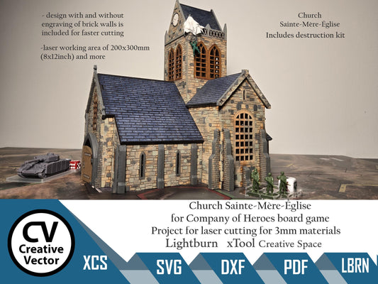 Project for laser cut Church Sainte-Mère-Église for Company of Heroes board game