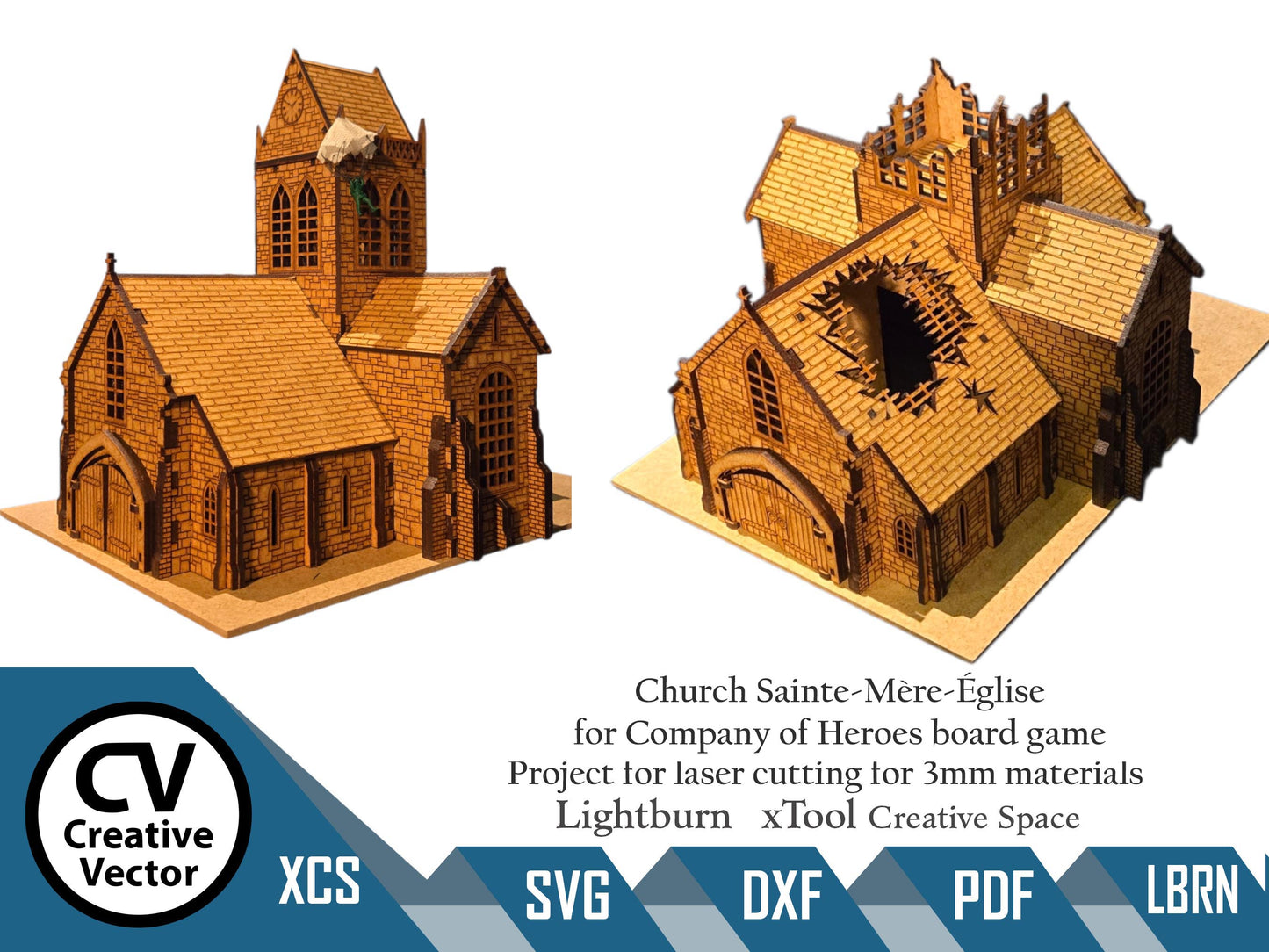 Project for laser cut Church Sainte-Mère-Église for Company of Heroes board game