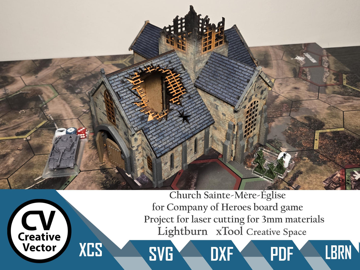 Project for laser cut Church Sainte-Mère-Église for Company of Heroes board game