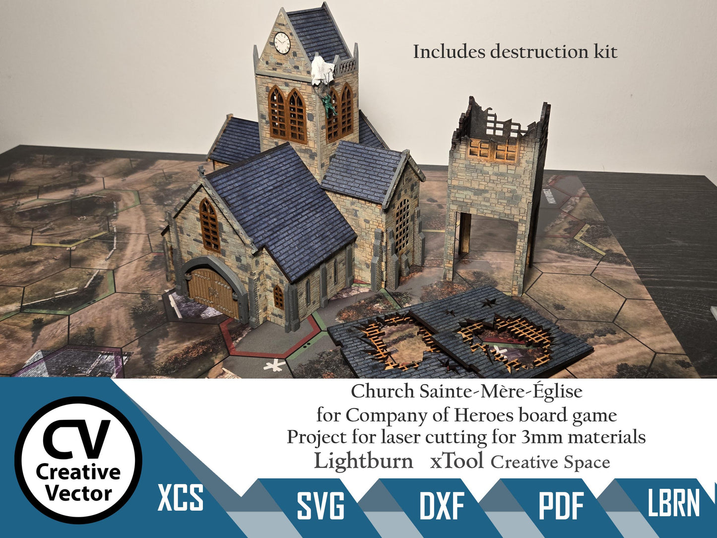 Project for laser cut Church Sainte-Mère-Église for Company of Heroes board game