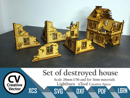 Set of destroyed house  in scale 28mm for game Bolt Action