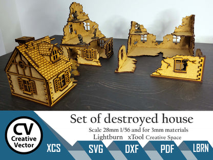 Set of destroyed house  in scale 28mm for game Bolt Action