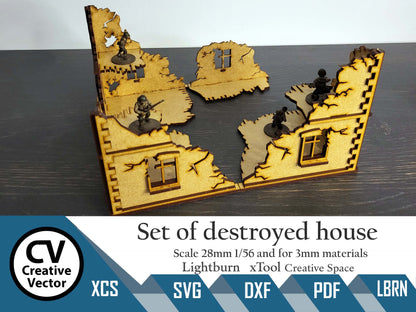 Set of destroyed house  in scale 28mm for game Bolt Action