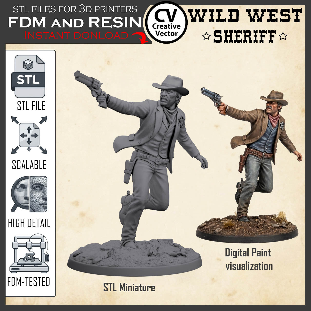 Wild West SHERIFF STL File for 3D Print Miniature