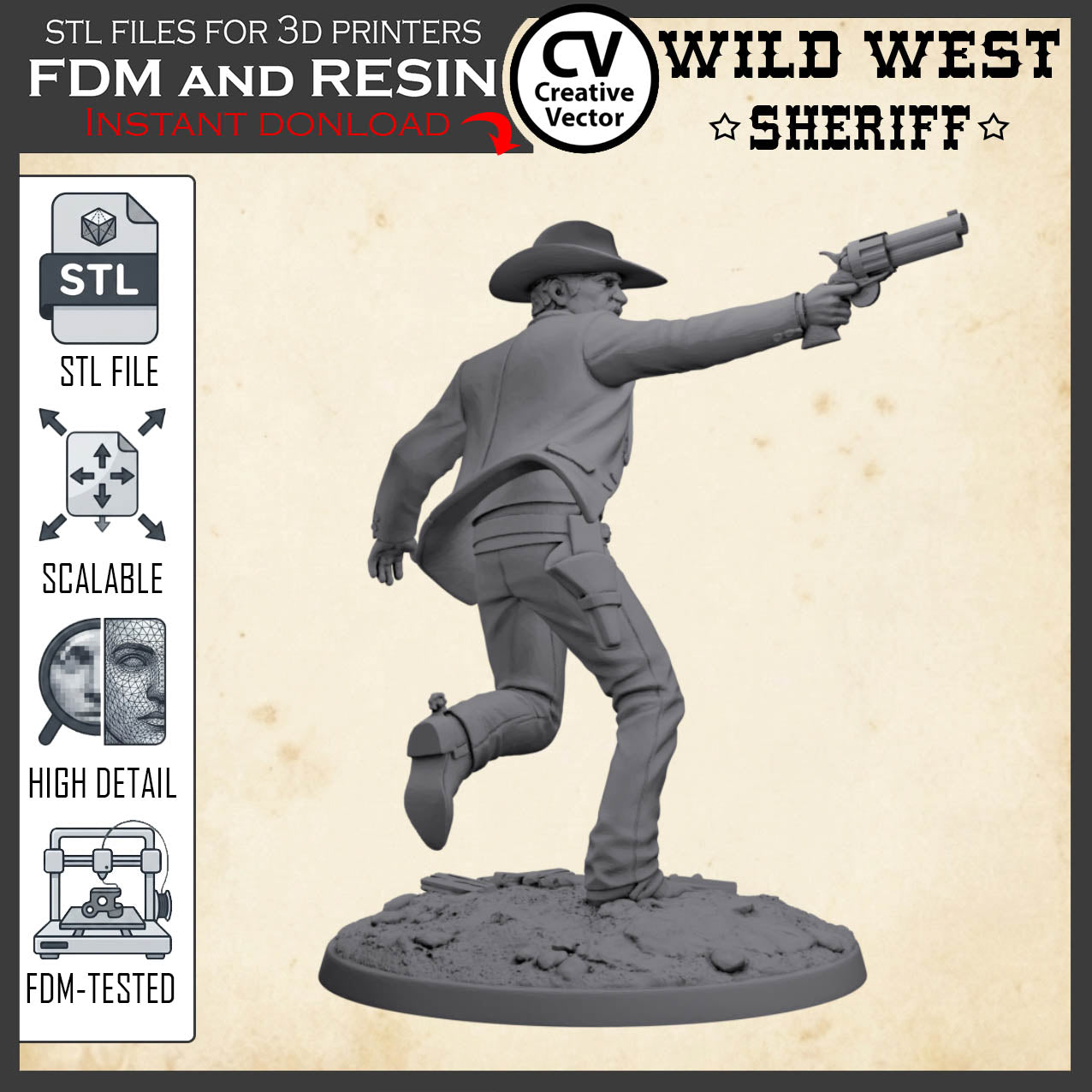 Wild West SHERIFF STL File for 3D Print Miniature