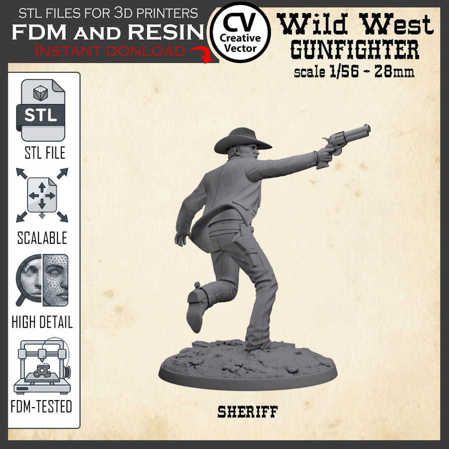 Wild West SHERIFF STL File for 3D Print Miniature Gunfighter