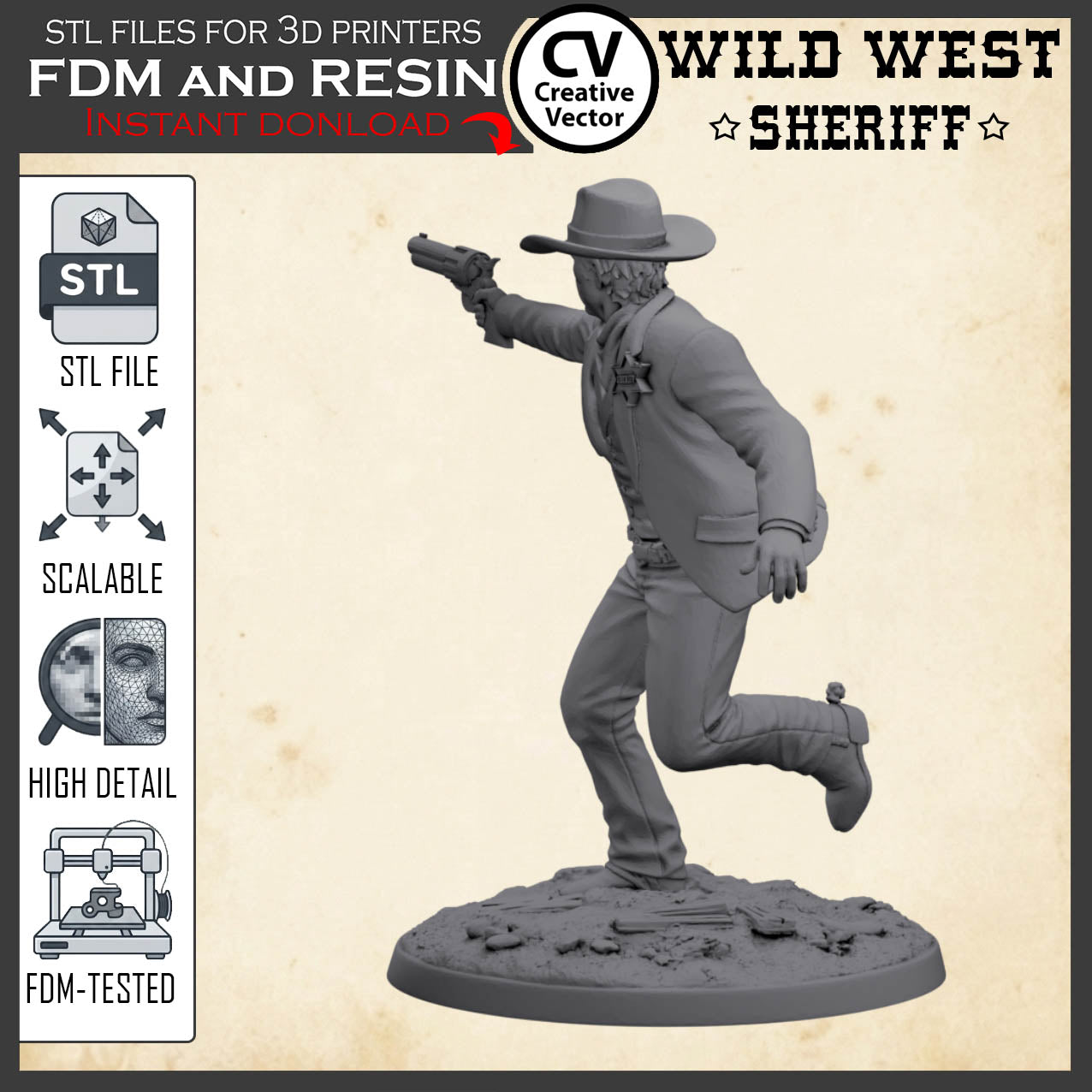 Wild West SHERIFF STL File for 3D Print Miniature