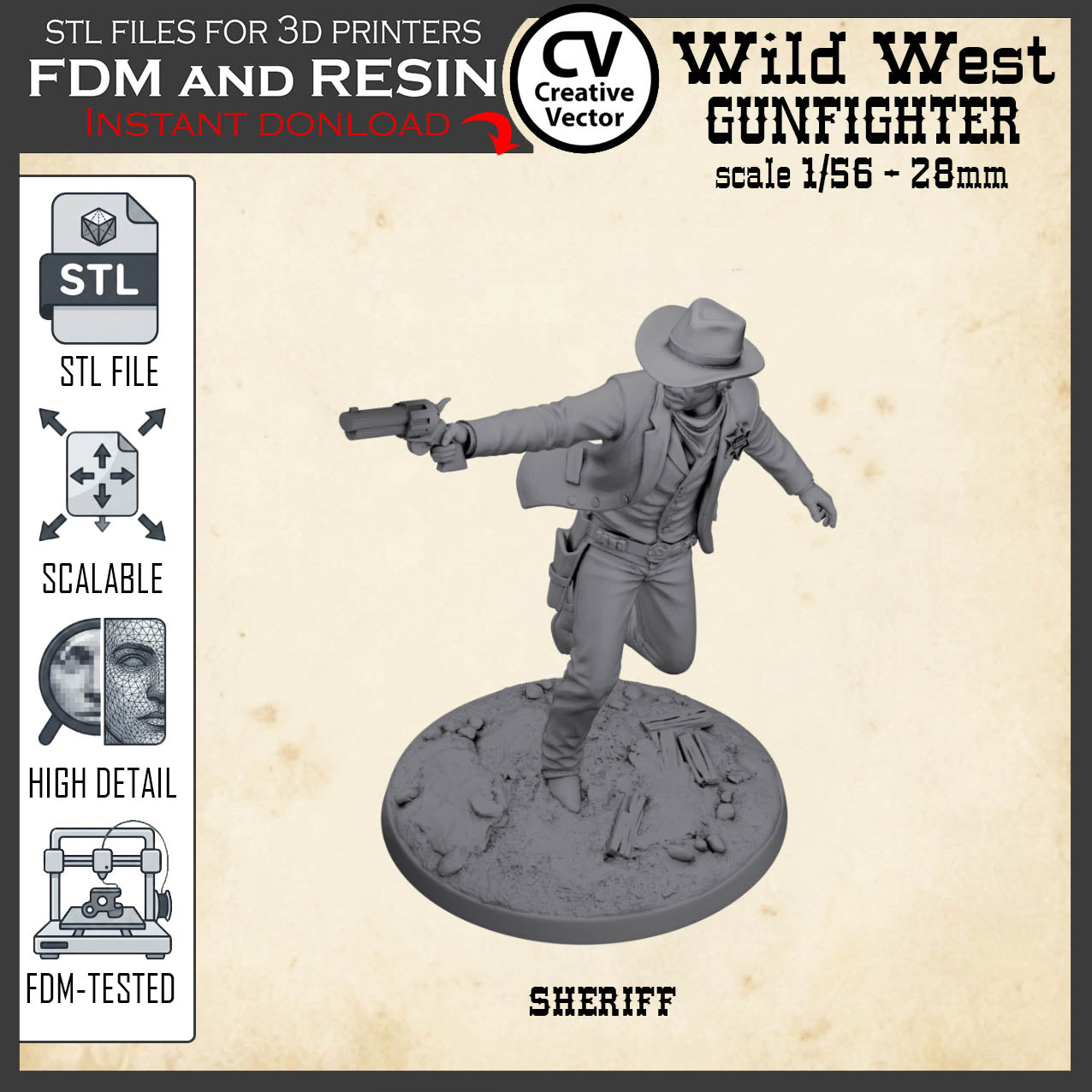 Wild West SHERIFF STL File for 3D Print Miniature Gunfighter