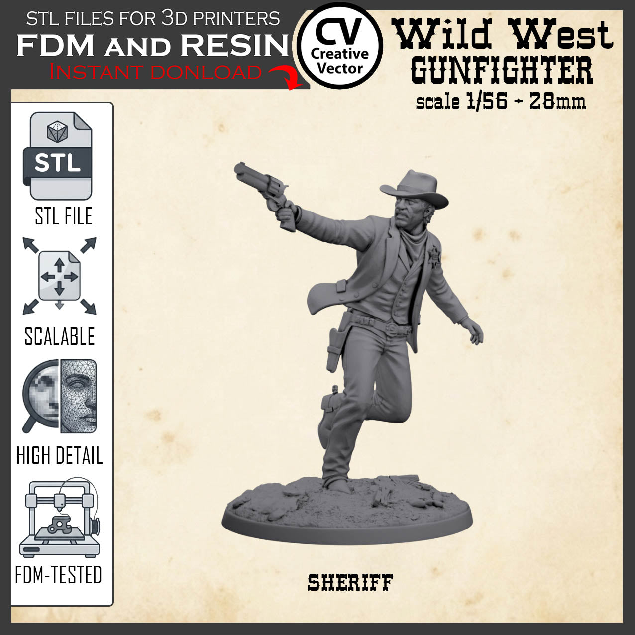 Wild West SHERIFF STL File for 3D Print Miniature Gunfighter
