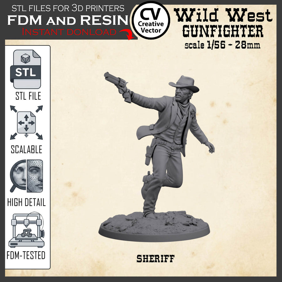 Wild West SHERIFF STL File for 3D Print Miniature Gunfighter