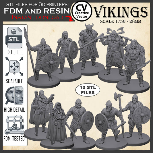 10 STL files Bundle VIKINGS for 3D Print Miniatures