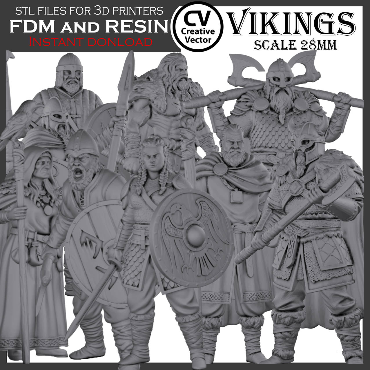 10 STL Files for 3D Printer VIKINGS in 28mm