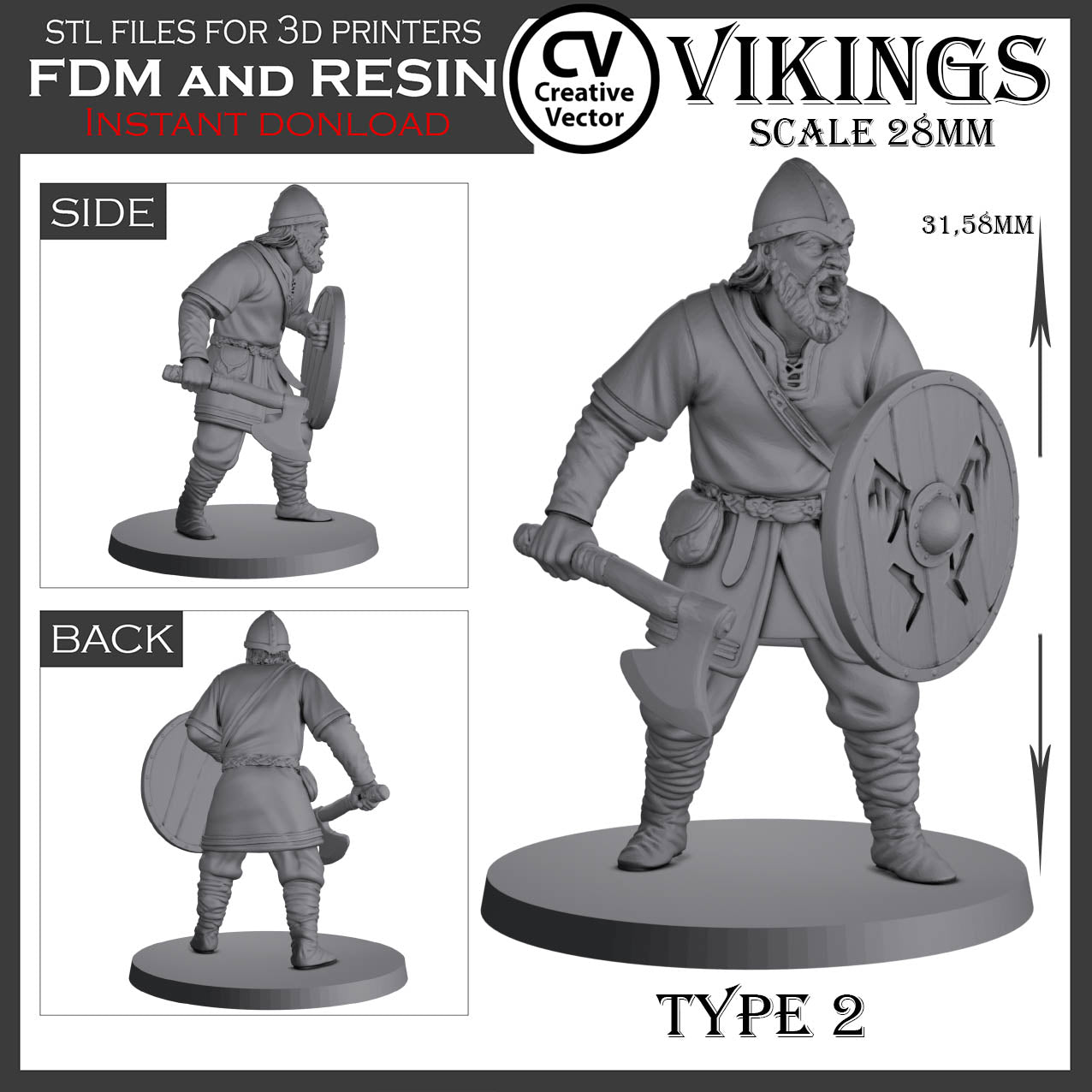 10 STL Files for 3D Printer VIKINGS in 28mm