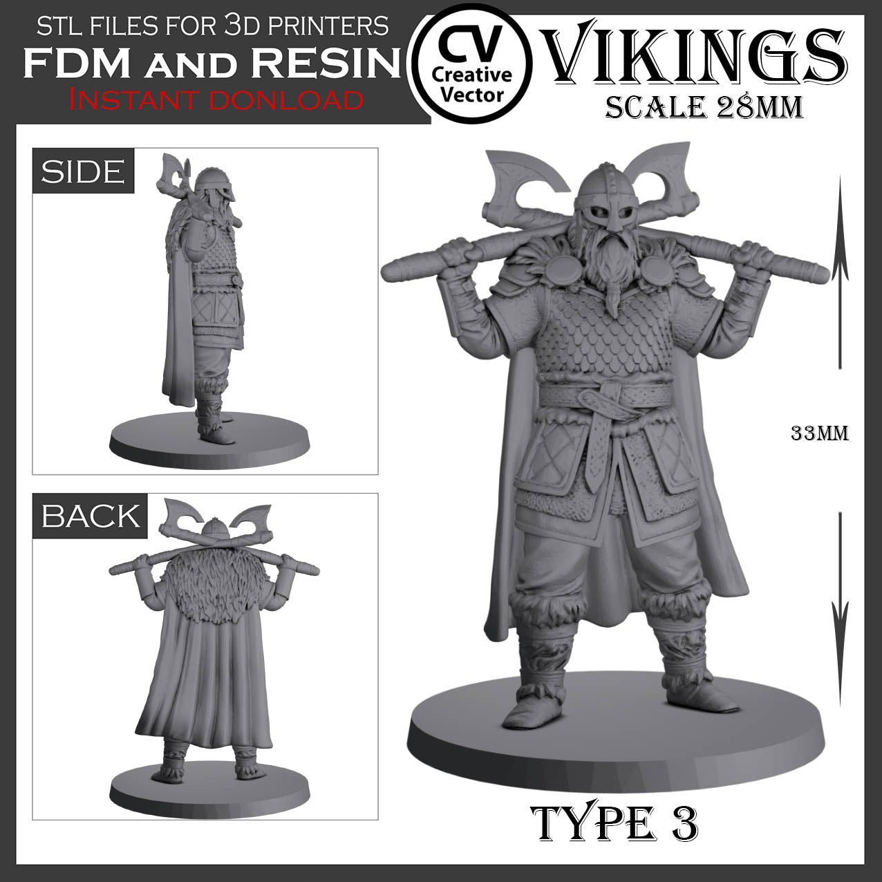 10 STL Files for 3D Printer VIKINGS in 28mm