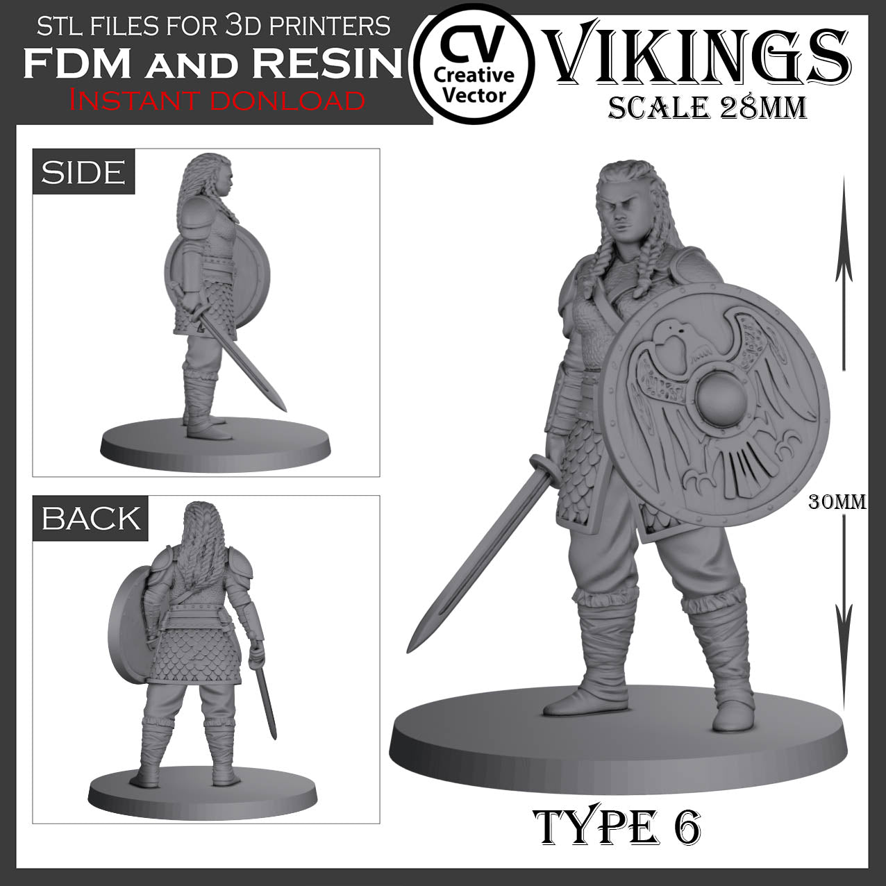 10 STL Files for 3D Printer VIKINGS in 28mm