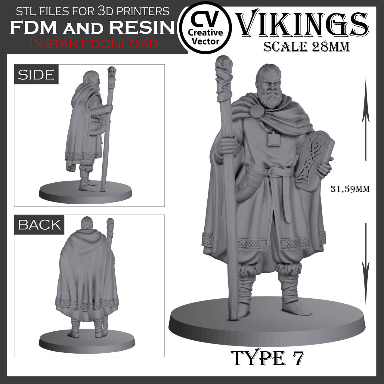 10 STL Files for 3D Printer VIKINGS in 28mm