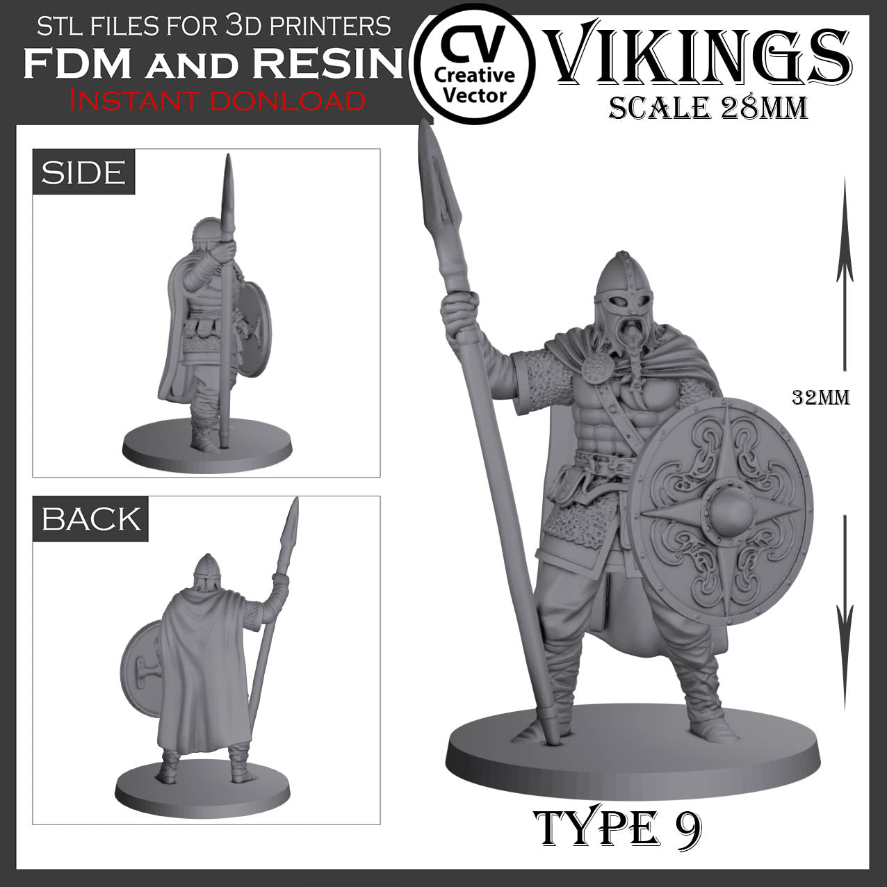 10 STL Files for 3D Printer VIKINGS in 28mm