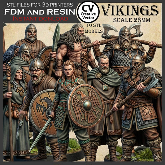 10 STL Files for 3D Printer VIKINGS in 28mm