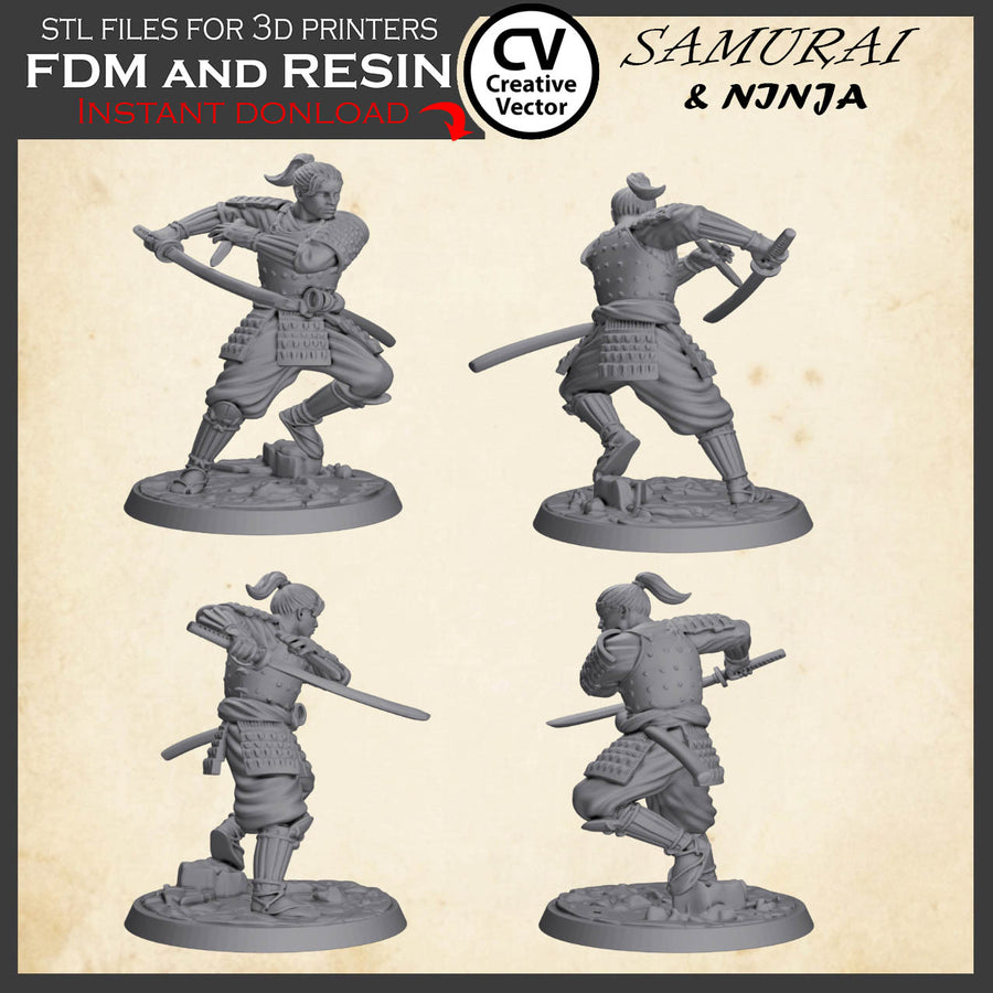 9 STL files Bundle SAMURAI & NINJA for 3D  Printer Miniatures